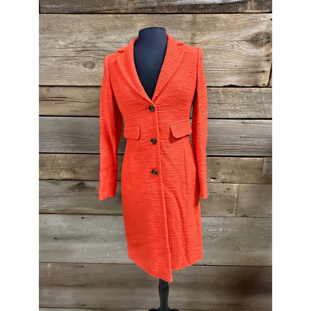 Etcetera Orange Textured Tweed Longline Blazer Coat Size 2 Cotton Blend
